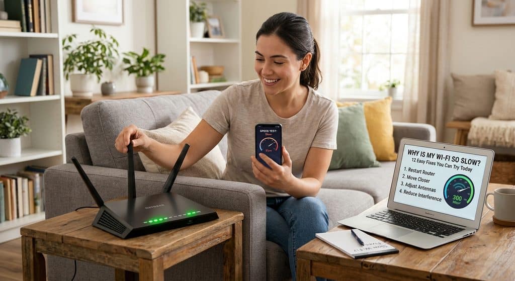 Wi-Fi router on a shelf in a living room